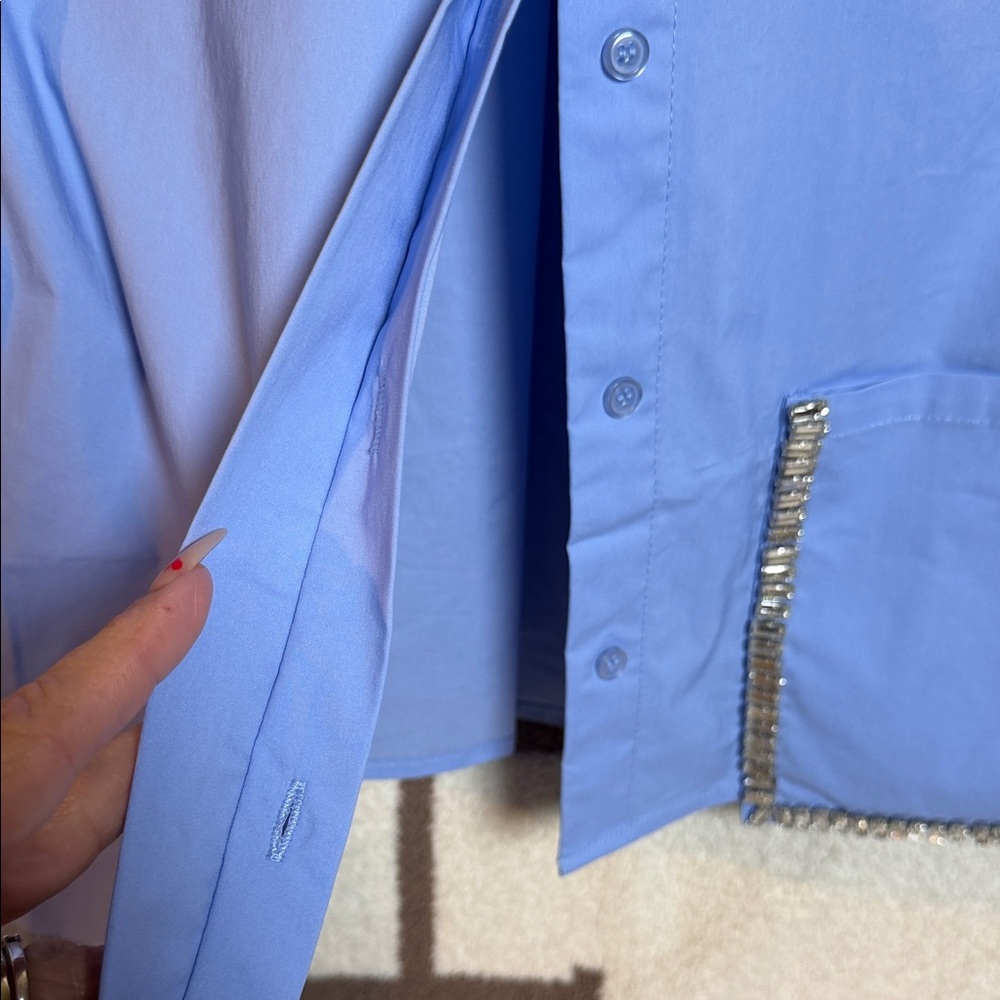OVI Light Blue Cropped Shirt with Silver Accent pocket - Picture 3 of 14